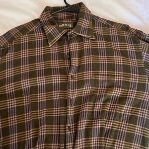 Orvis Men's Olive and Purple Plaid Shirt